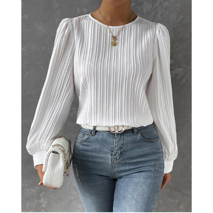 Pleated Long Sleeve Blouse | Lightweight Woven Fabric | Elegant Fit