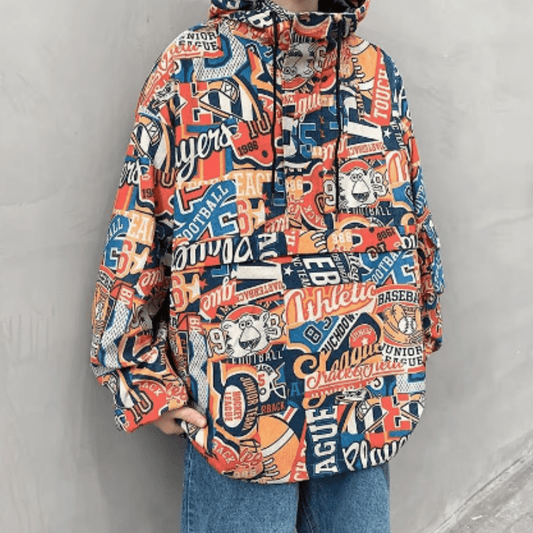 Vintage Graphic Print Jacket | Bold Streetwear Style | Lightweight Polyester Blend | Urban Fashion