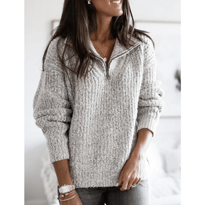 Ribbed Zip Collar Pullover Top | Casual Everyday Knitwear for Women