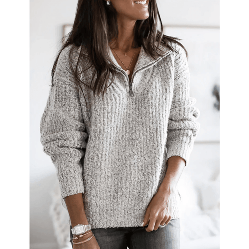 Ribbed Zip Collar Pullover Top | Casual Everyday Knitwear for Women