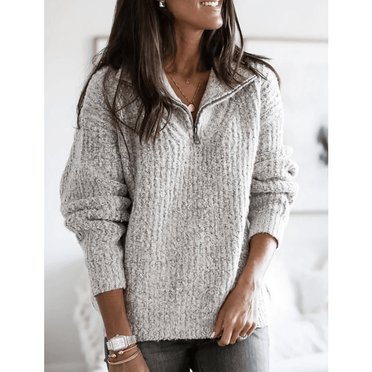 Ribbed Zip Collar Pullover Top | Casual Everyday Knitwear for Women