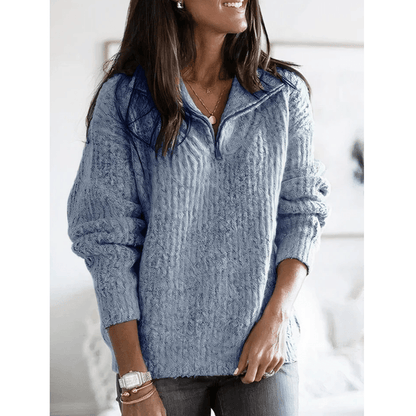 Ribbed Zip Collar Pullover Top | Casual Everyday Knitwear for Women