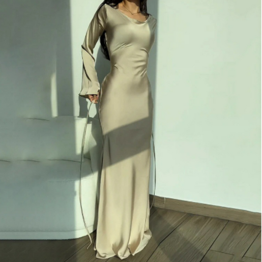 Women's Long Sleeve Mermaid Gown | Elegant Maxi Dress | Formal Fall Winter Evening Wear