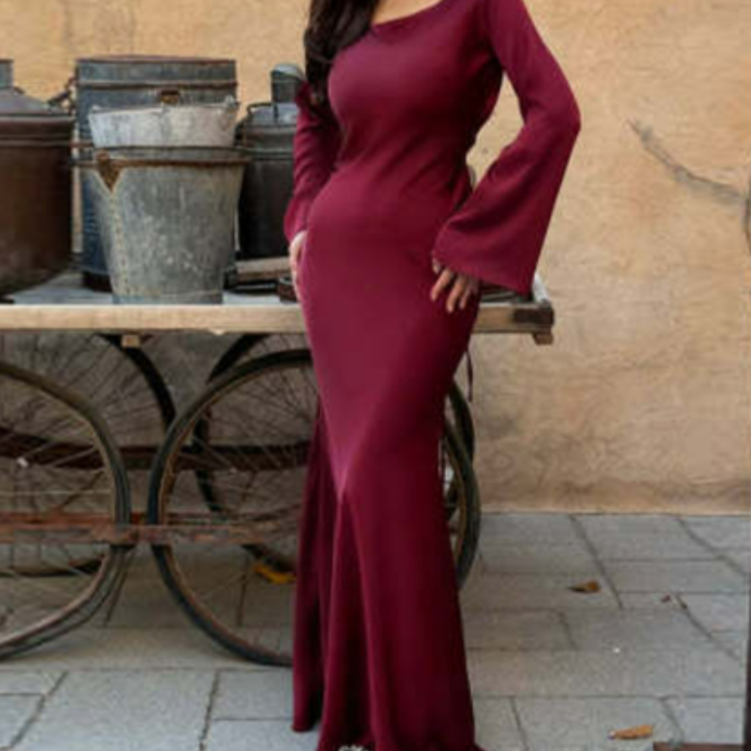 Women's Long Sleeve Mermaid Gown | Elegant Maxi Dress | Formal Fall Winter Evening Wear