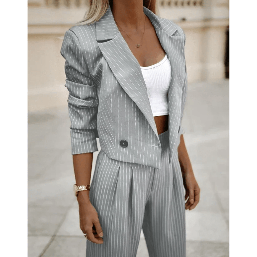 Pinstripe Cropped Blazer & Wide-Leg Pant Set | Power Suit Look | Street Style Ready