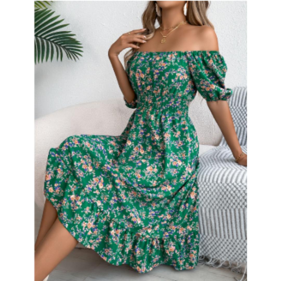 Off-Shoulder Floral Midi Dress | Smocked Waist | Summer Casual Sundress