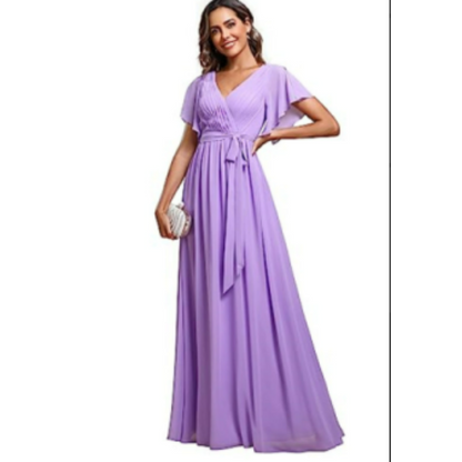 Wrap-Style Maxi Dress | Flutter Sleeve V-Neck | Soft Stretch Formal Gown