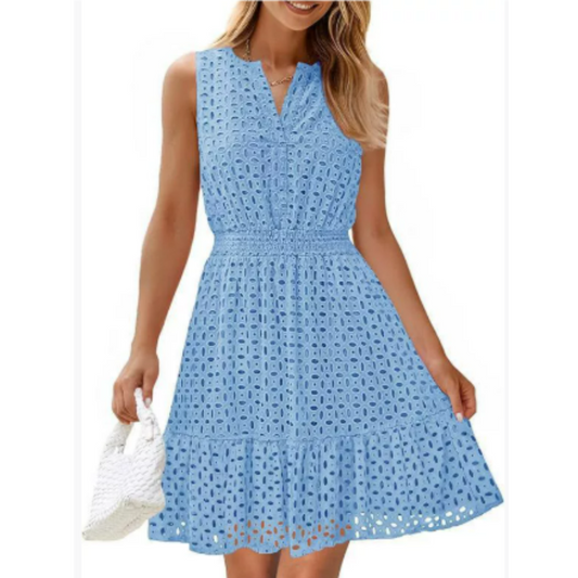 Sleeveless Eyelet Dress | Fit-and-Flare with Tiered Hem | Lightweight Summer Style