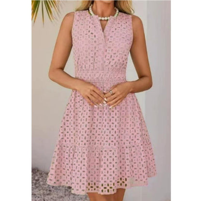 Sleeveless Eyelet Dress | Fit-and-Flare with Tiered Hem | Lightweight Summer Style