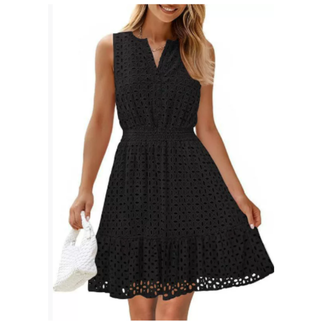 Sleeveless Eyelet Dress | Fit-and-Flare with Tiered Hem | Lightweight Summer Style