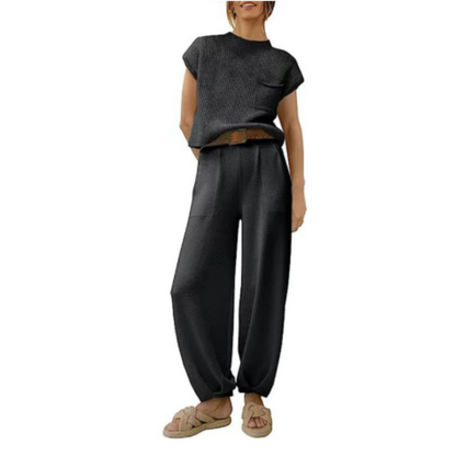 Two-Piece Lounge Set | Relaxed Fit Tee & Tapered Pants | Everyday Casual Comfort