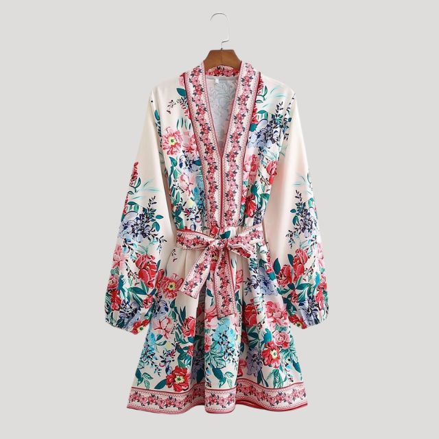 Boho Belted Mini Dress | Paisley Print & Long Sleeves | Lightweight Cotton Blend