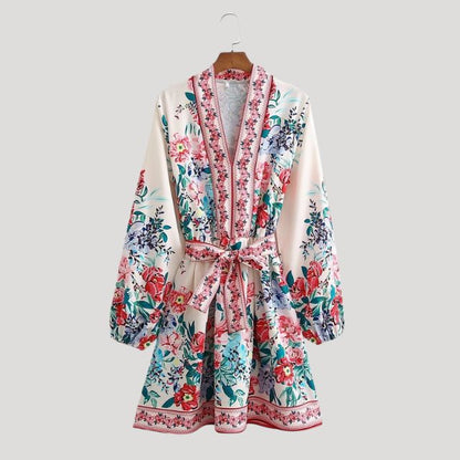 Boho Belted Mini Dress | Paisley Print & Long Sleeves | Lightweight Cotton Blend