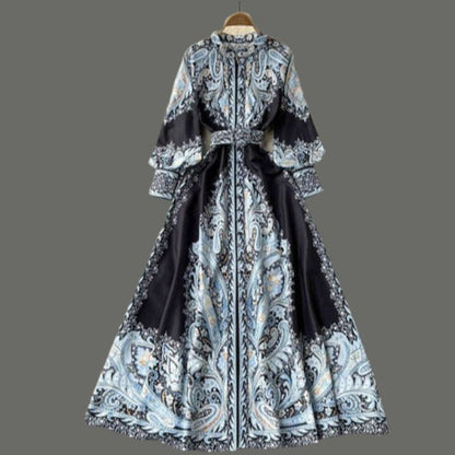 Satin Belted Maxi Dress | Paisley Print Shirt Dress | Long Sleeve Formal Fit