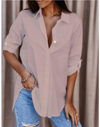 Longline Button-Up Shirt | Roll-Tab Sleeves | Classic Collar