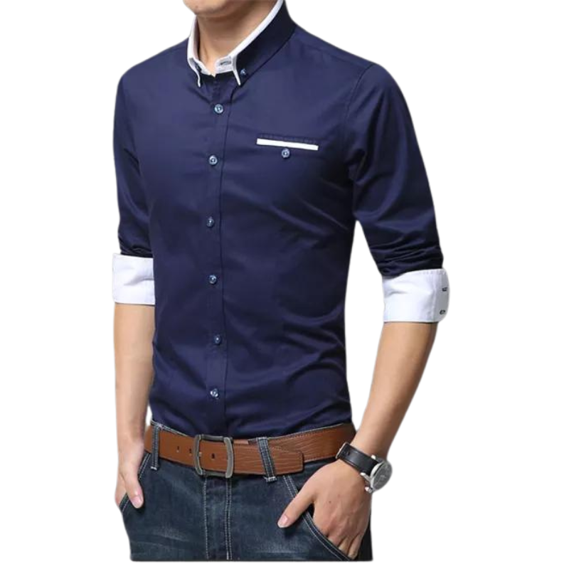 Men’s Dress Shirt | Long Sleeve Button-Up with Contrast Collar | Formal Casual Canada