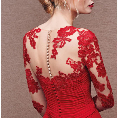 Lace Bodice Evening Gown | Long Sleeve Chiffon Maxi | Elegant Formal Dress