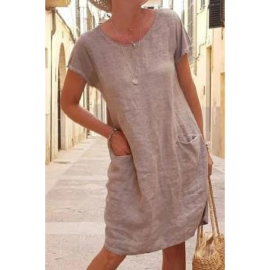 Casual Tunic Dress | Short Sleeve Pocket Shift | Lightweight Summer Fit