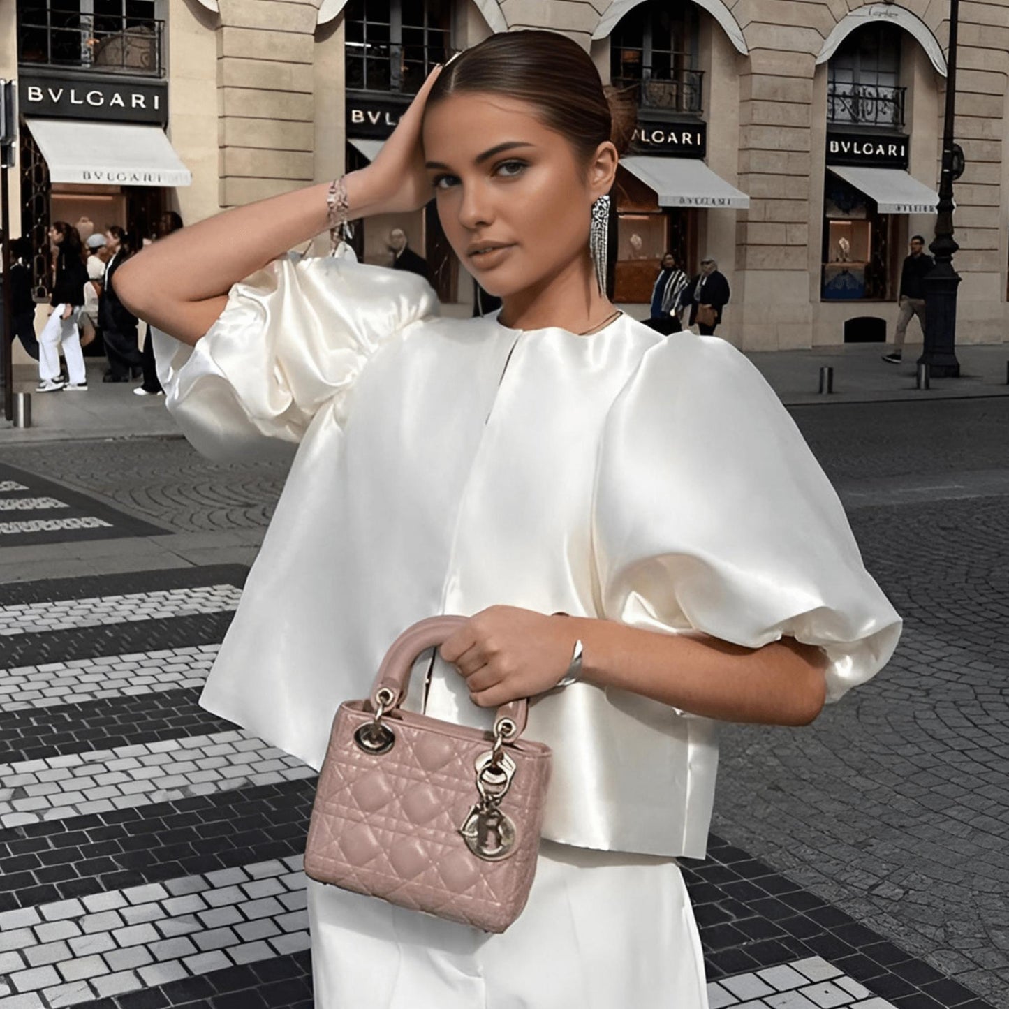 Satin Puff-Sleeve Blouse | Cropped Silhouette | Elegant Statement Fit