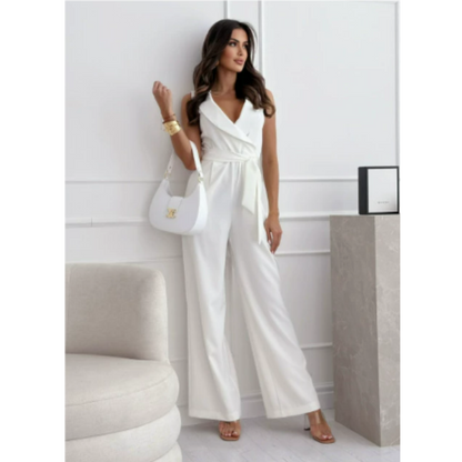 Sleeveless Wrap Jumpsuit | Belted Waist & Wide-Leg | Elegant Evening One-Piece