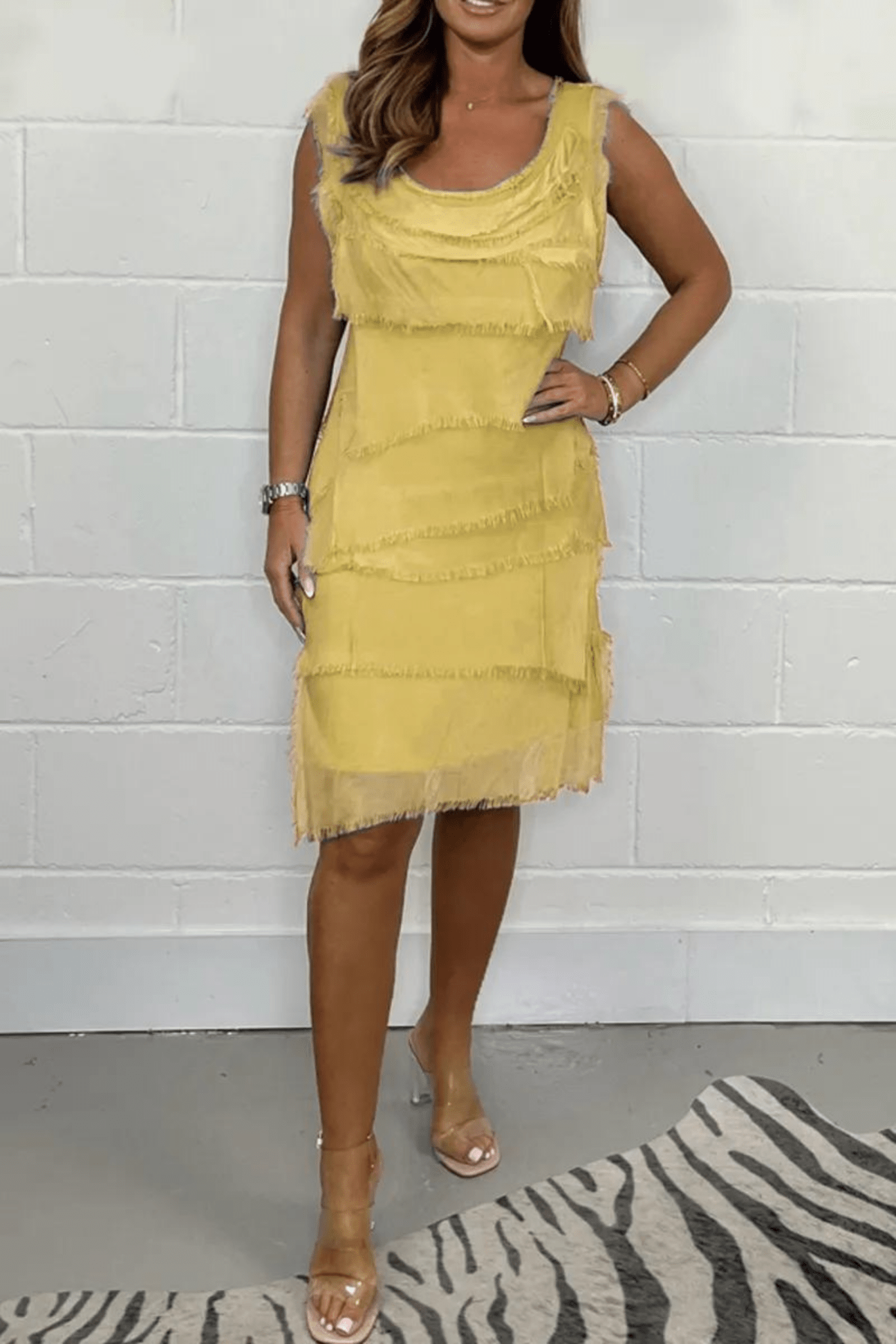 Fringe Layered Sleeveless Mini Dress | Shift Fit | Textured Statement Look