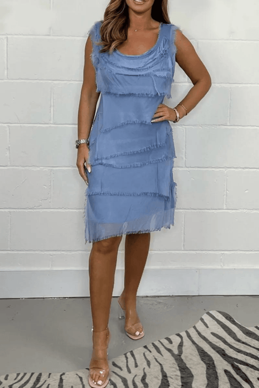 Fringe Layered Sleeveless Mini Dress | Shift Fit | Textured Statement Look