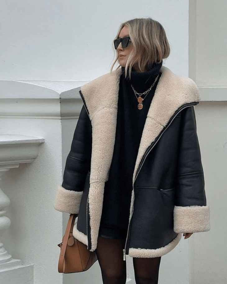 Oversized Faux Shearling-Lined Jacket | Warm Winter Coat | Faux Leather