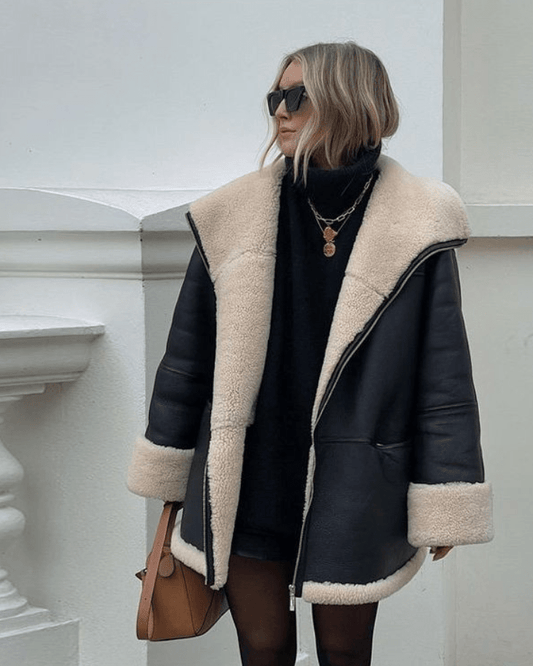 Oversized Faux Shearling-Lined Jacket | Warm Winter Coat | Faux Leather