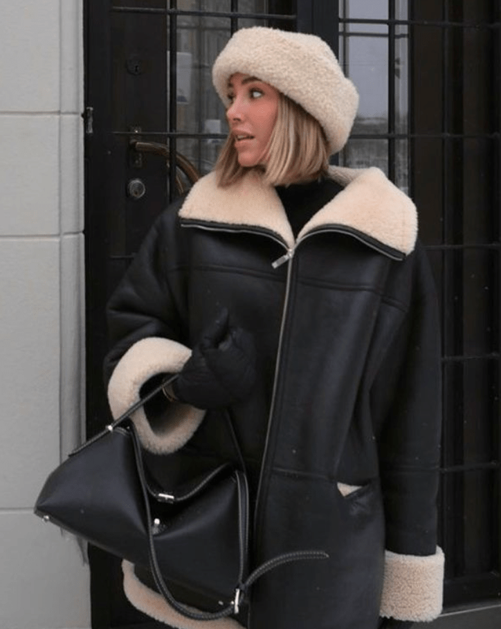 Oversized Faux Shearling-Lined Jacket | Warm Winter Coat | Faux Leather
