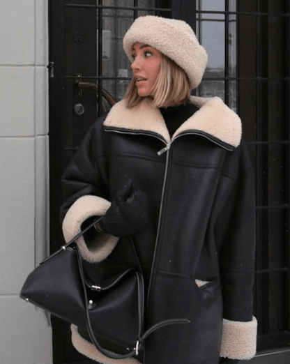Oversized Faux Shearling-Lined Jacket | Warm Winter Coat | Faux Leather