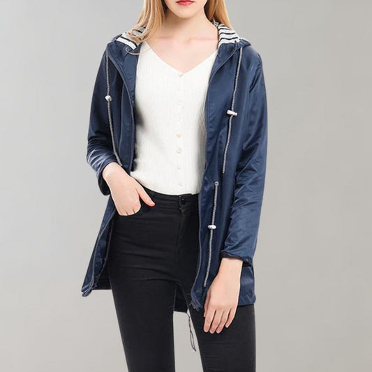 Striped Lined Rain Jacket | Water-Resistant & Lightweight | Hooded Design | Everyday Outerwear