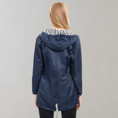 Striped Lined Rain Jacket | Water-Resistant & Lightweight | Hooded Design | Everyday Outerwear