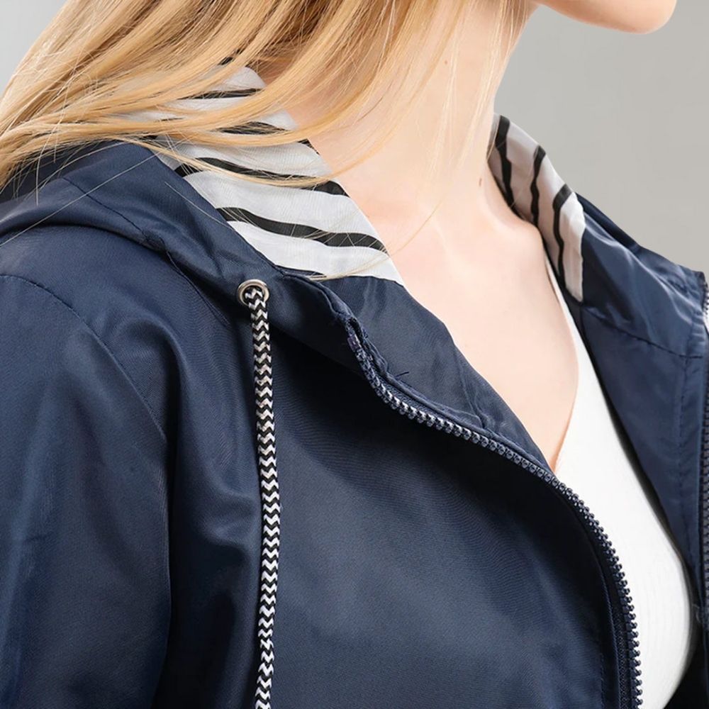 Striped Lined Rain Jacket | Water-Resistant & Lightweight | Hooded Design | Everyday Outerwear