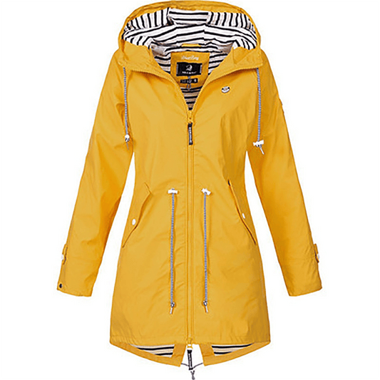 Waterproof Hooded Rain Jacket | Adjustable Waist | Striped Lining