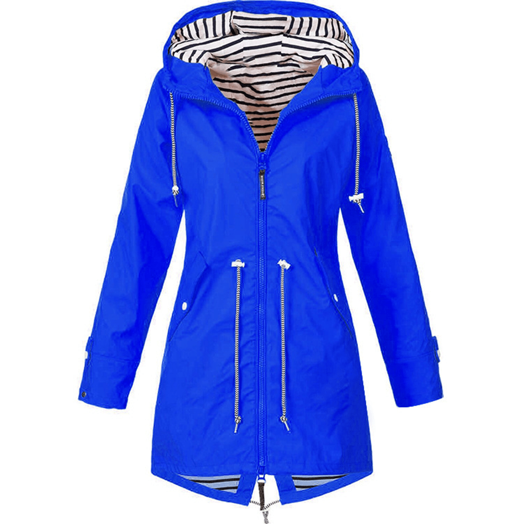 Waterproof Hooded Rain Jacket | Adjustable Waist | Striped Lining