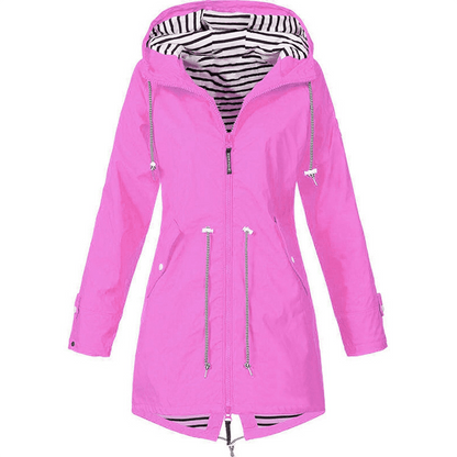 Waterproof Hooded Rain Jacket | Adjustable Waist | Striped Lining