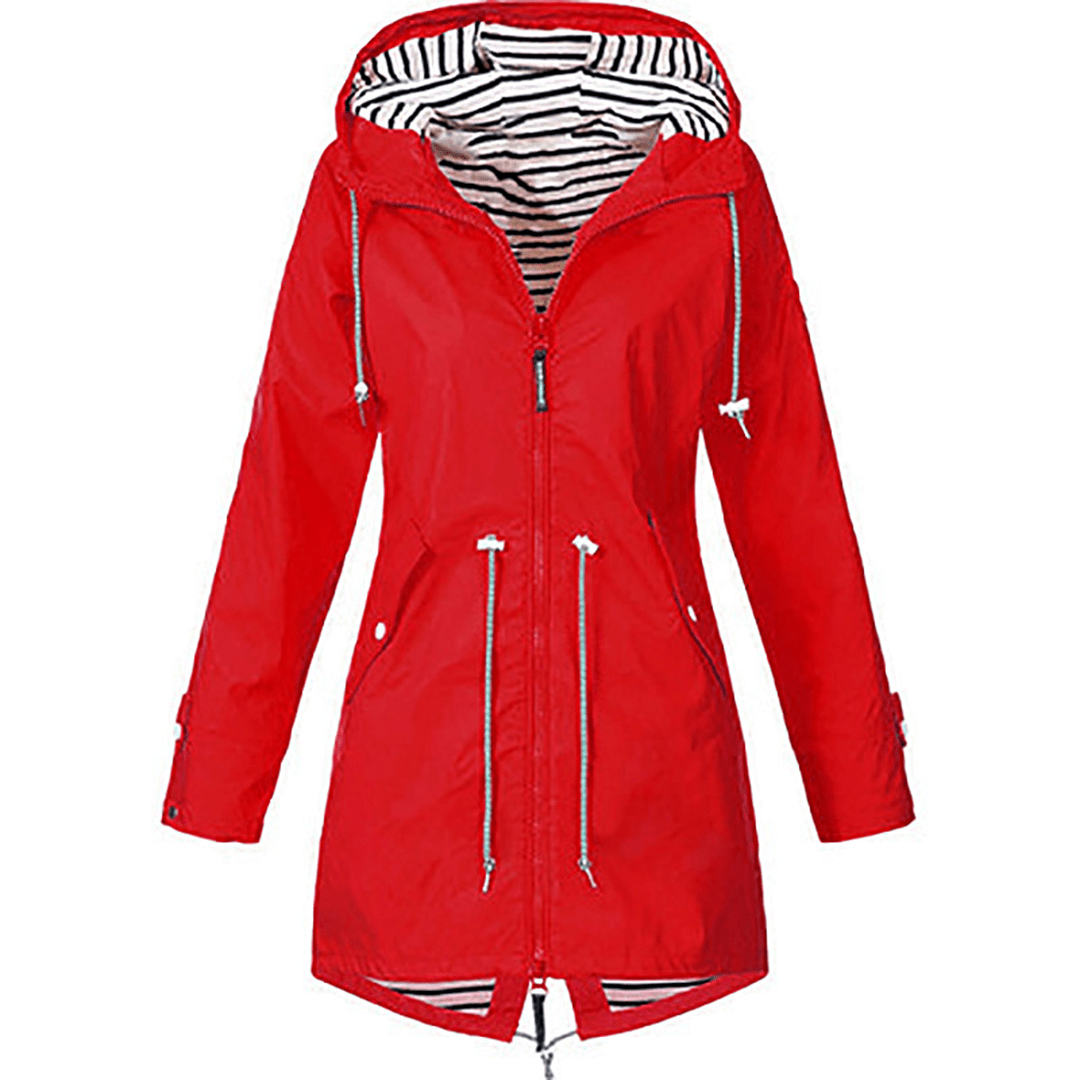 Waterproof Hooded Rain Jacket | Adjustable Waist | Striped Lining