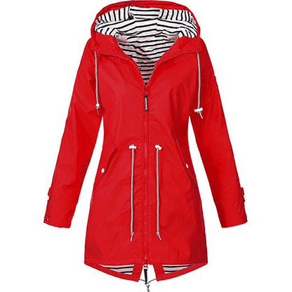 Waterproof Hooded Rain Jacket | Adjustable Waist | Striped Lining