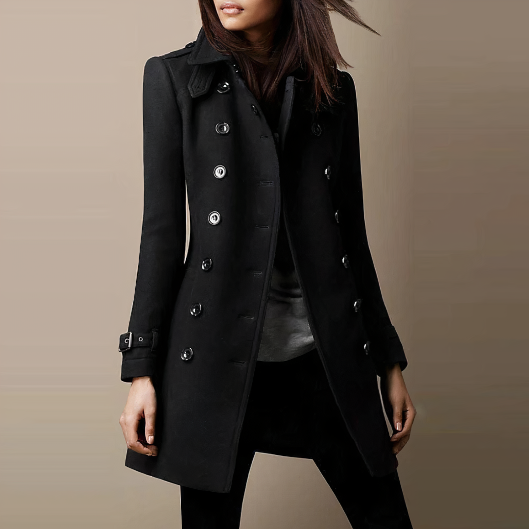 Double-Breasted Military Coat | Structured Fit | Button Detail Mid-Length