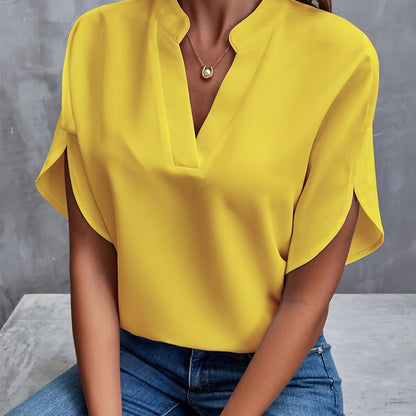 Split Sleeve V-Neck Blouse | Draped Fit | Lightweight Office-to-Weekend Top
