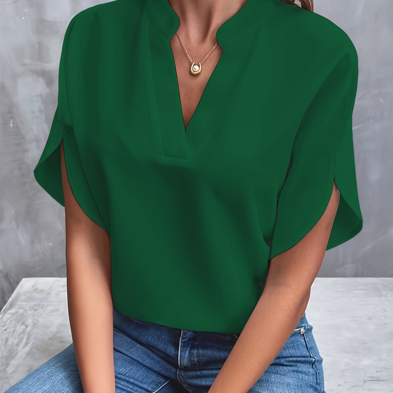 Split Sleeve V-Neck Blouse | Draped Fit | Lightweight Office-to-Weekend Top