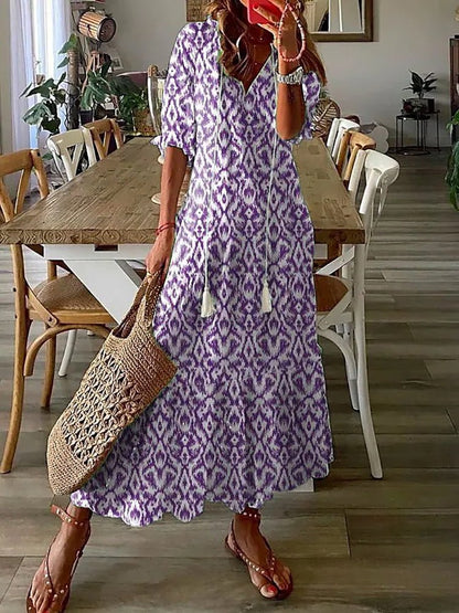 Printed Boho Midi Dress | Flowy Fit | Lightweight Fabric | Casual Elegance