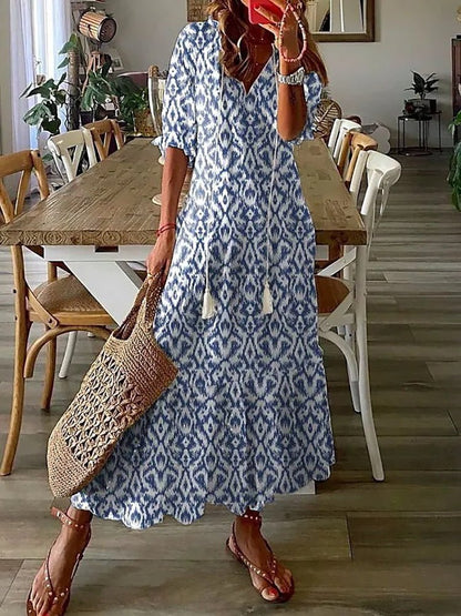 Printed Boho Midi Dress | Flowy Fit | Lightweight Fabric | Casual Elegance