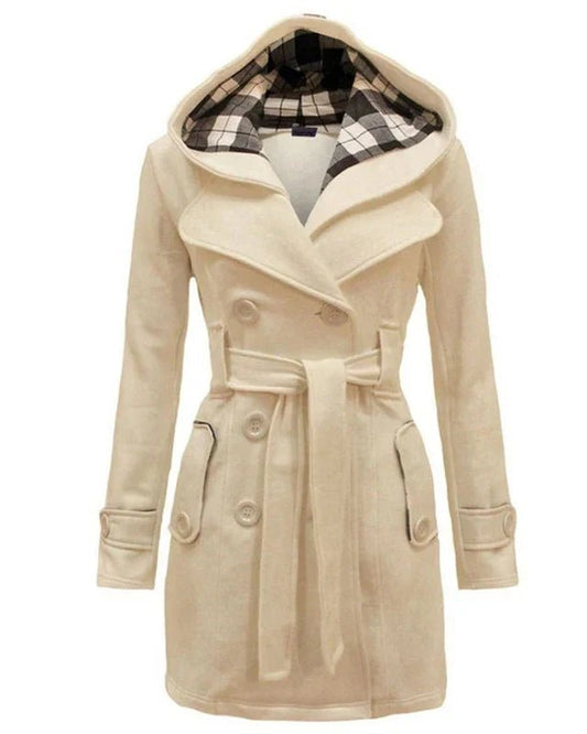 Elegant Hooded Peacoat | Double-Breasted Design | Warm Wool Blend | Winter Outerwear
