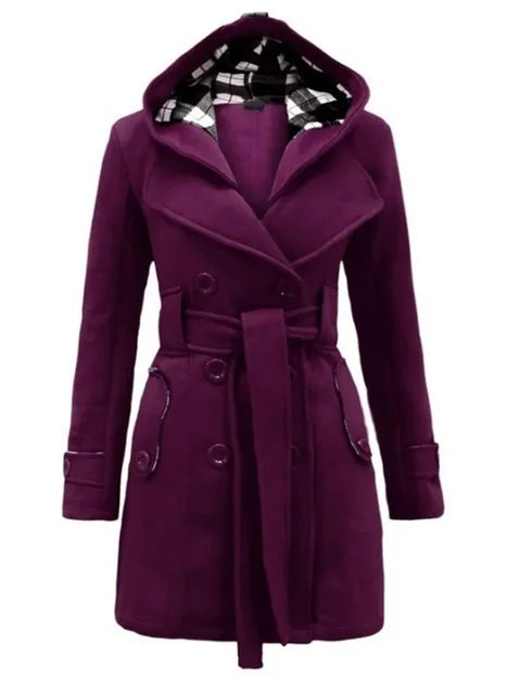 Elegant Hooded Peacoat | Double-Breasted Design | Warm Wool Blend | Winter Outerwear