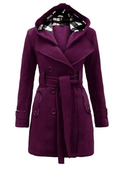 Elegant Hooded Peacoat | Double-Breasted Design | Warm Wool Blend | Winter Outerwear