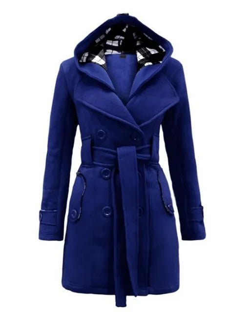 Elegant Hooded Peacoat | Double-Breasted Design | Warm Wool Blend | Winter Outerwear