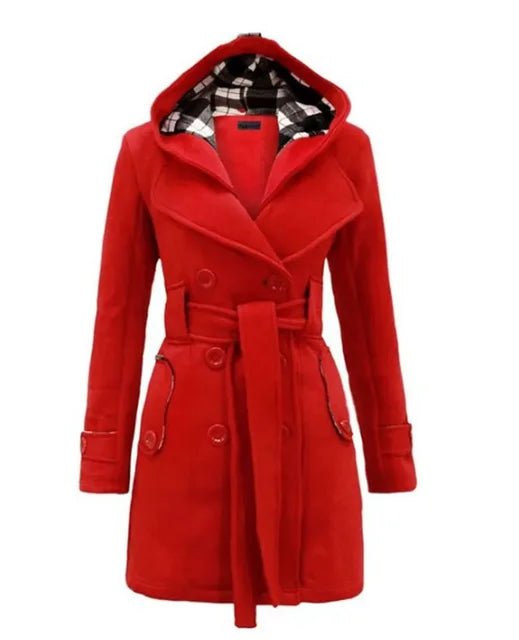 Elegant Hooded Peacoat | Double-Breasted Design | Warm Wool Blend | Winter Outerwear