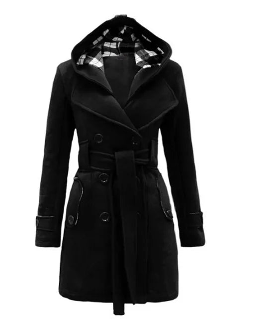 Elegant Hooded Peacoat | Double-Breasted Design | Warm Wool Blend | Winter Outerwear