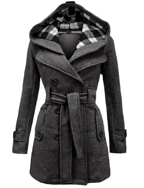 Elegant Hooded Peacoat | Double-Breasted Design | Warm Wool Blend | Winter Outerwear